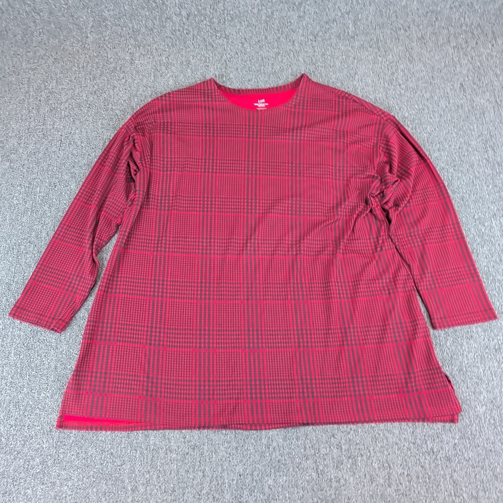 J. Jill Classic Plaid Tunic Women 2X Red Supima Cotton Crew Neck Long Sleeve Top — photo 2